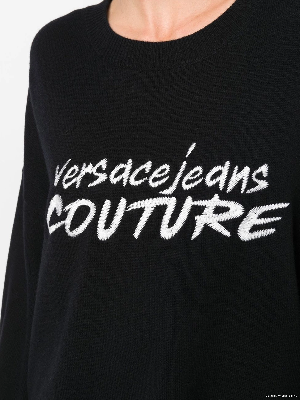 Affordable jumper Jeans Women embroidered-logo Versace Couture wide-sleeve 0330
